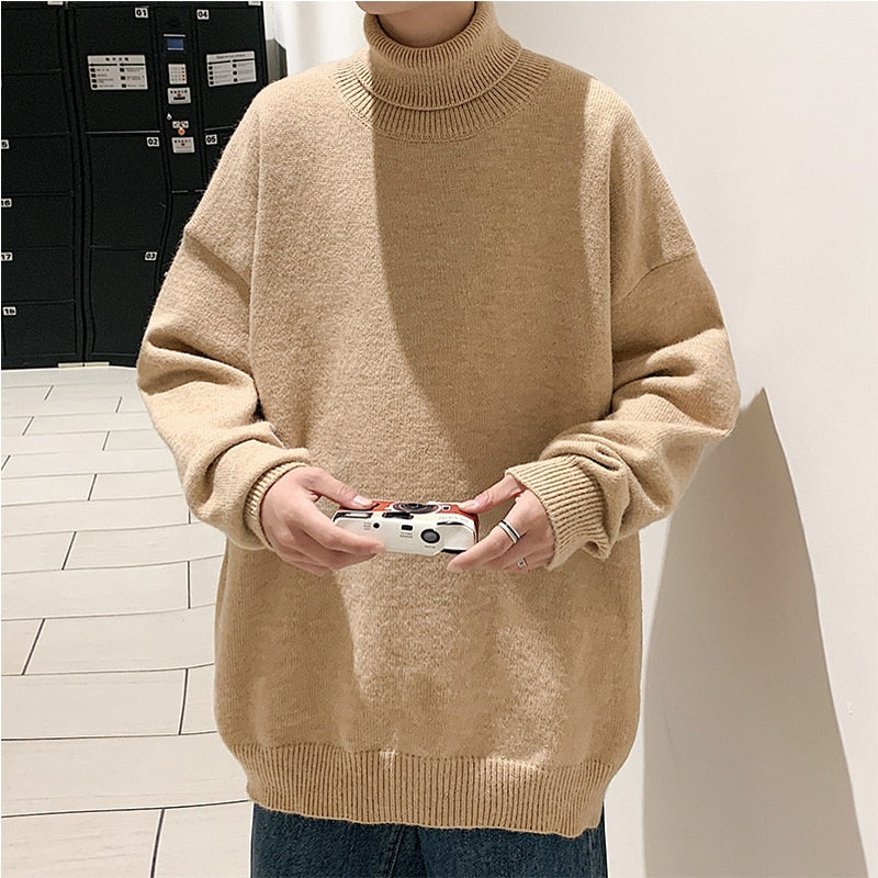 Knitted Warm Sweater Men Turtleneck Sweater Loose Bottoming Shirt Pullovers