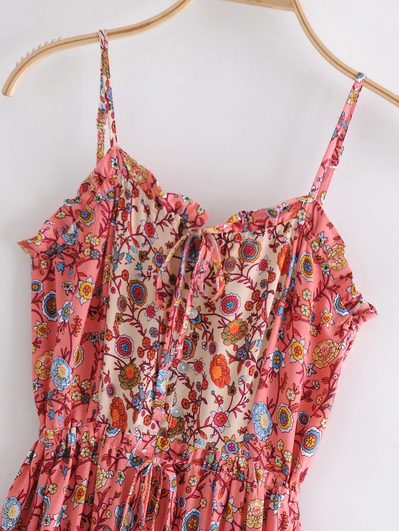 Bohemia Pink Floral Print Spaghetti Strap Dress