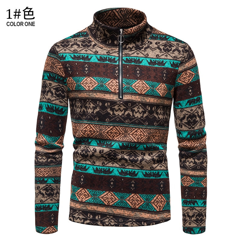 Warm Men Long-sleeved Sweater Stand-up Collar Zipper Sweater