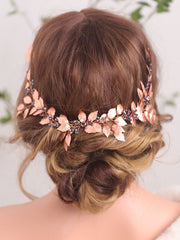 Vintage Rose Gold Leaves Purple Crystal Chic Hair Accessories Headband