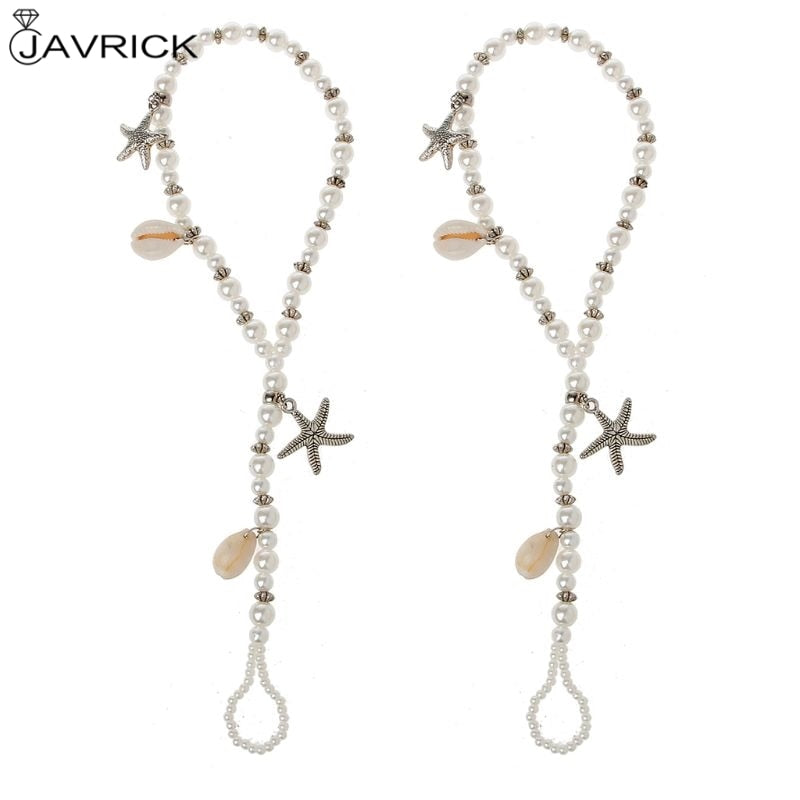 2 Pcs/Set Pearl Ankle Chain Beach Wedding Foot