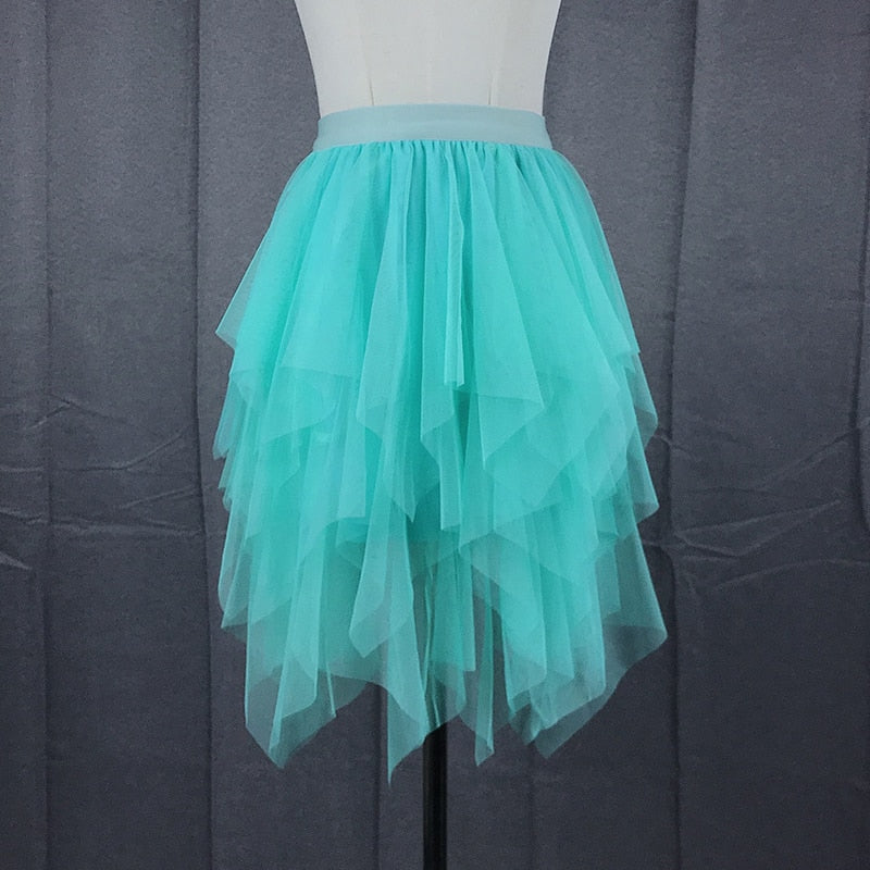 Tulle Skirts Womens Irregular Fashion Elastic High Waist Mesh Tutu Skirt