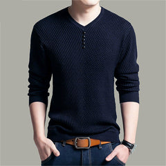 Pullover V Neck Men Sweater Casual Long Sleeve Wool Sweaters
