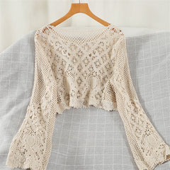 Boho Hollow Out Crochet Crop Top Pullover