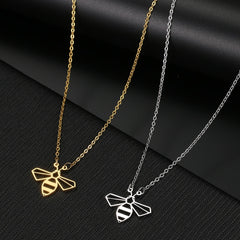 Stainless Steel Necklaces Cute Little Bee Insect Pendant Choker Chain