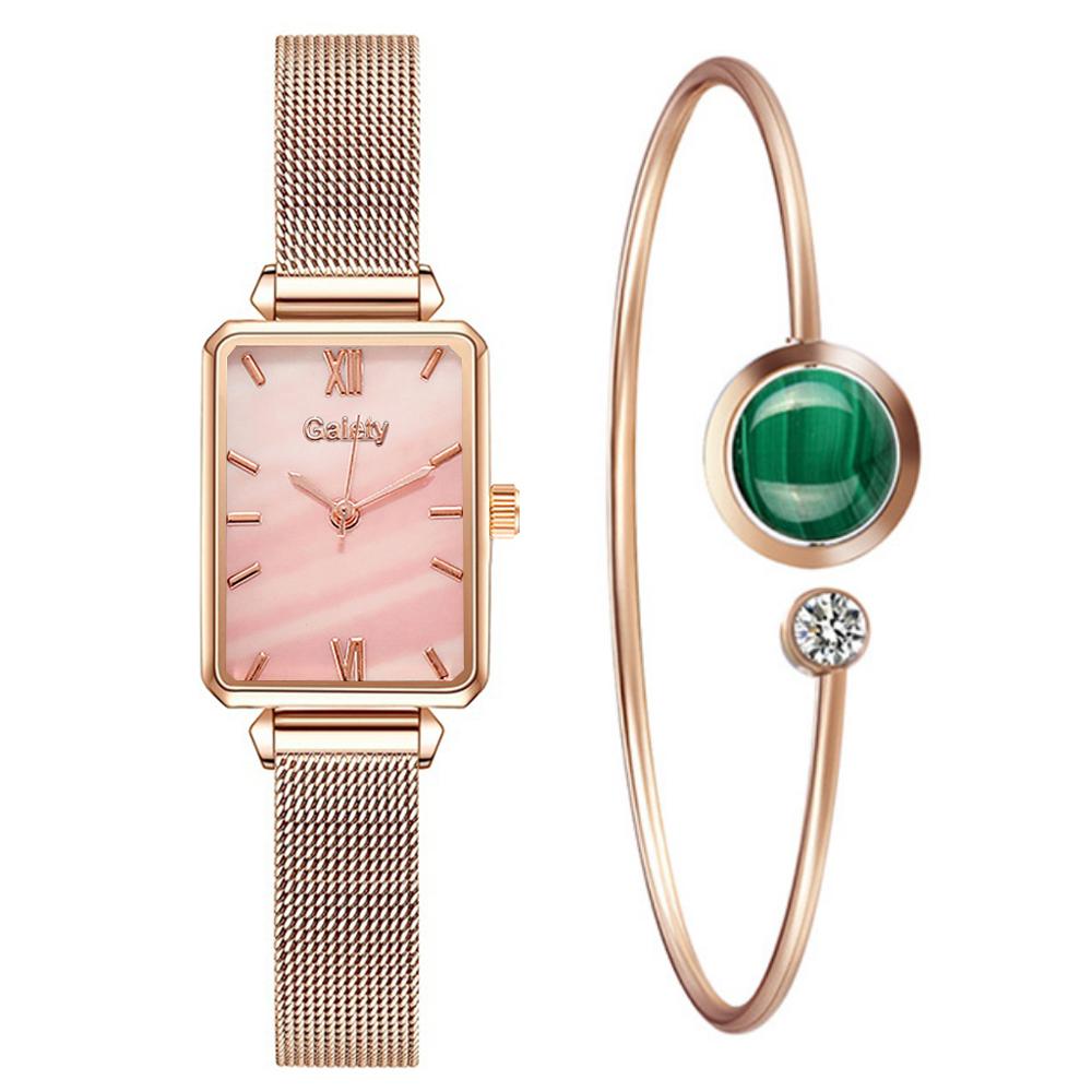 Women Watches Fashion Square Ladies Quartz Watch Bracelet Set