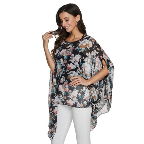 Women Blouses Chiffon Blouse Shirt Batwing Sleeve