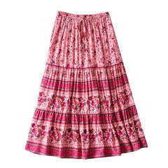 Bohemia Spliced Ruched Pleated Floral Print Women Skirt