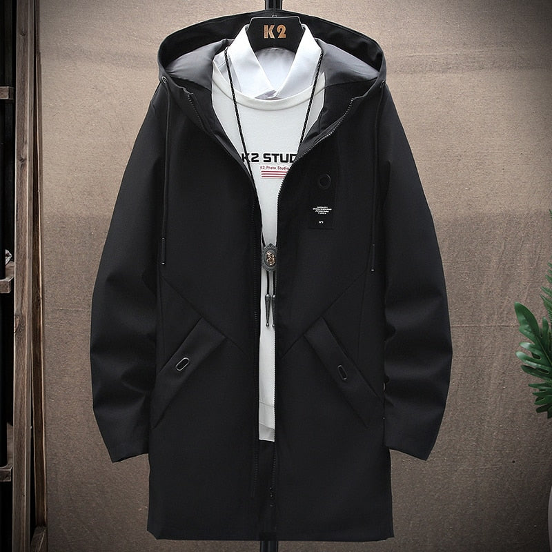 Mens Casual Long Jackets And Coats Hooded Hip Hop Windbreaker