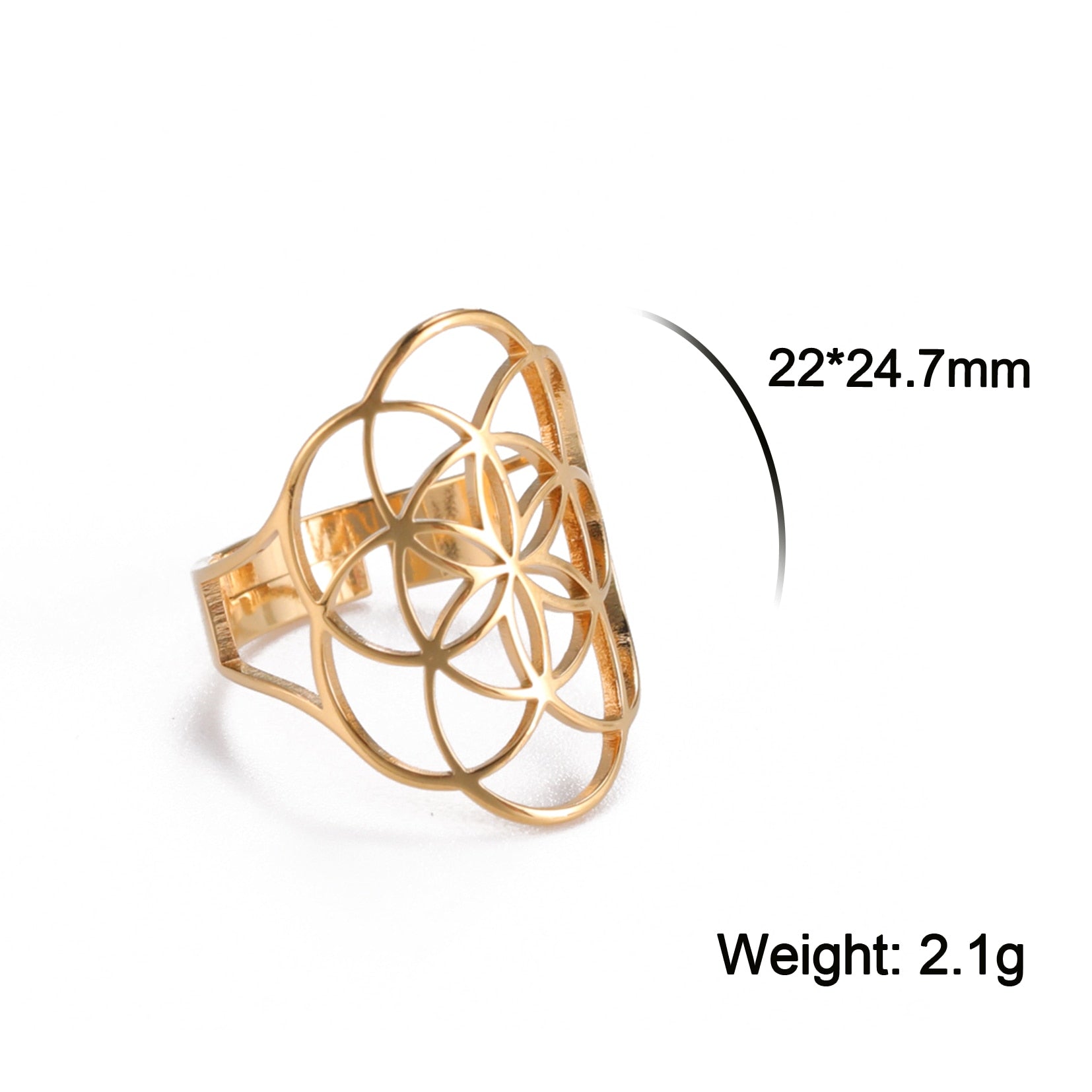 Geometric Flower of Life Ring Adjustable Stainless Steel Ring