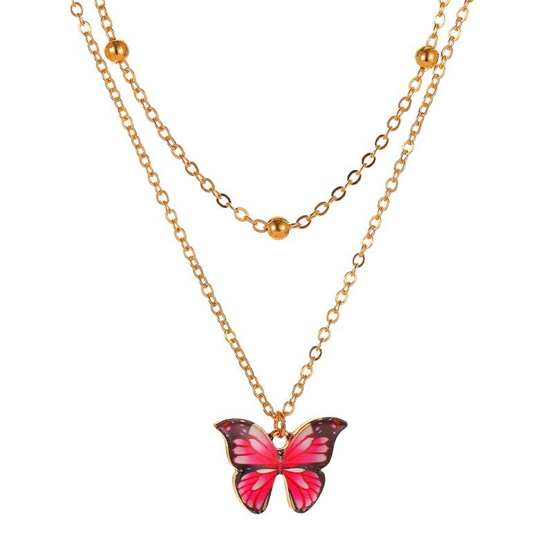 Vintage Multilayer Pendant Butterfly Necklace Boho Fashion