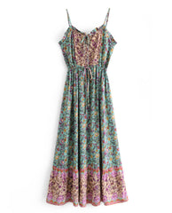 Bohemia Pink Floral Print Spaghetti Strap Dress