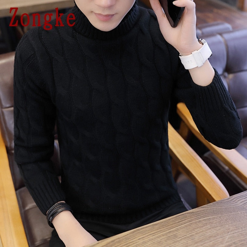 Turtleneck Men Sweater Coats Striped Pullover Turtleneck