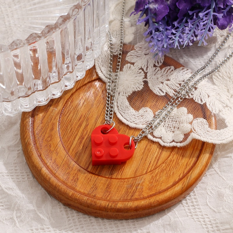 Punk 2Pcs Heart Brick Couples Love Necklace