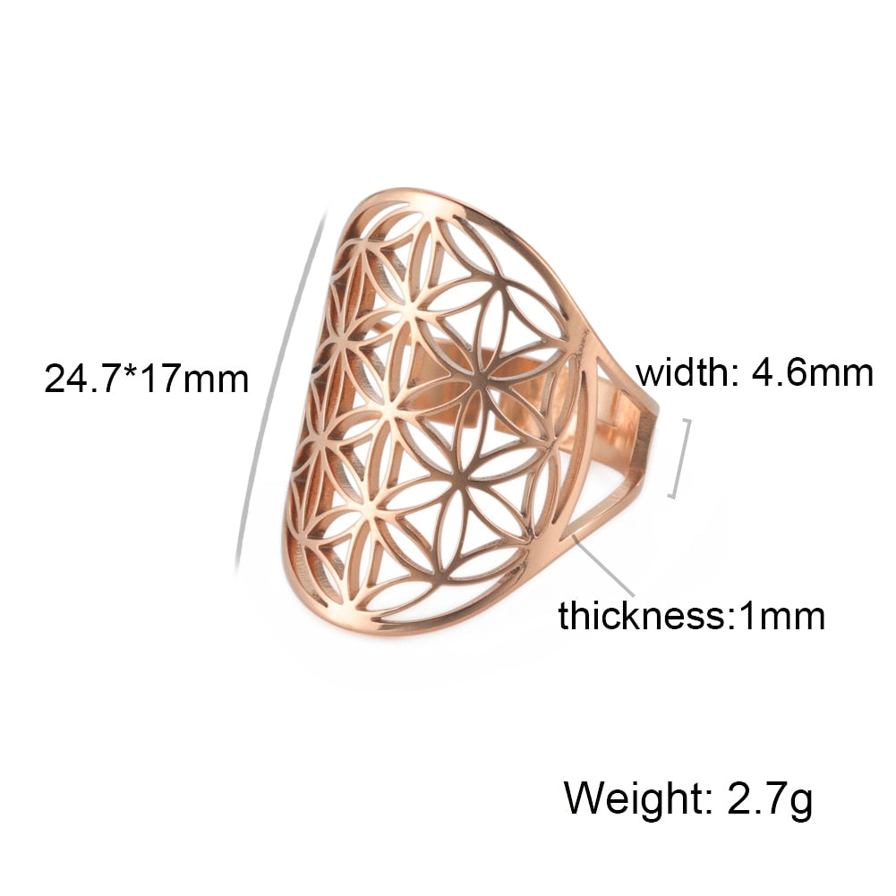 Geometric Flower of Life Ring Adjustable Stainless Steel Ring