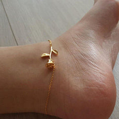 Simple Gold Color Rose Flower Chain Anklets