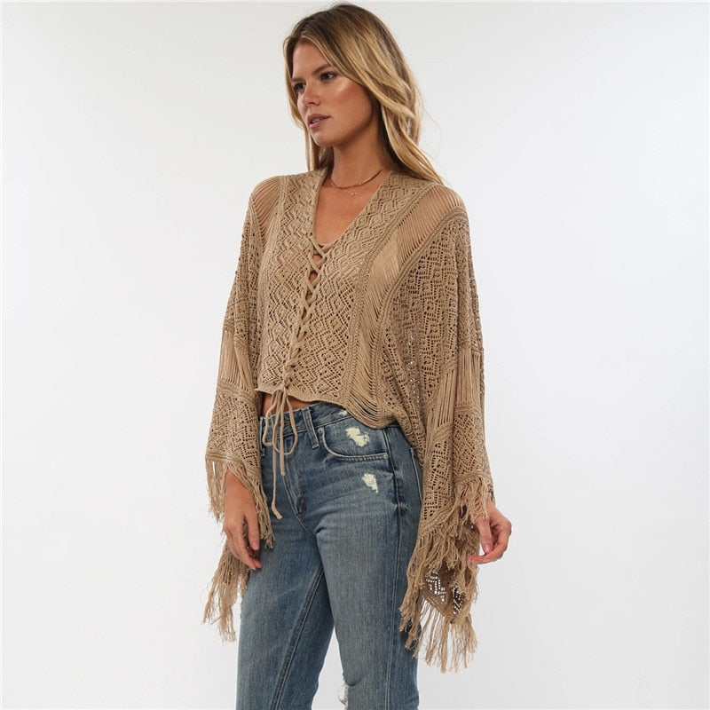 Bikini Cover-ups Tassel Crochet Tunic Knitted