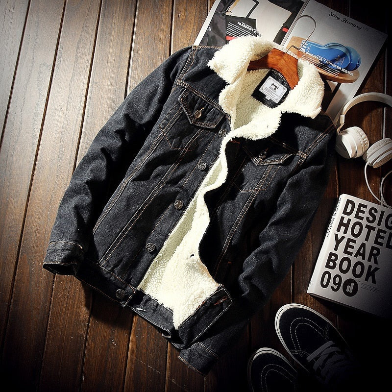 Warm Fleece Thick Denim Jacket Winter Jean Jacket Coat Outwear Cowboy