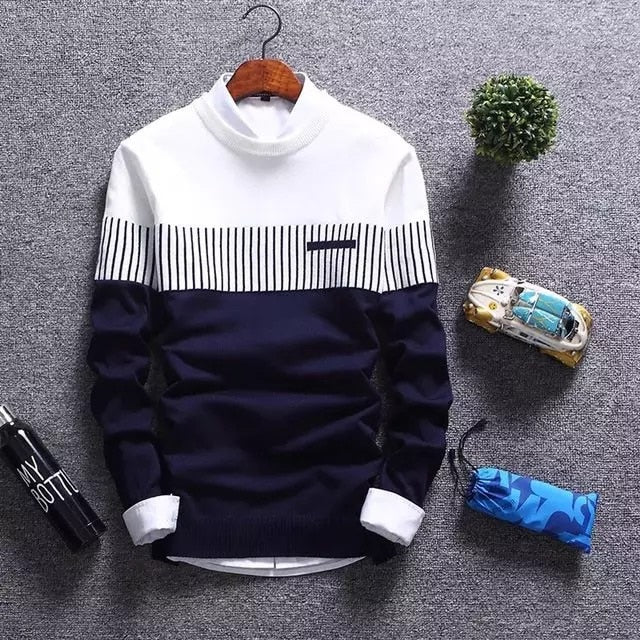 Men Pullover Wool Slim Fit Striped Knitted Sweaters