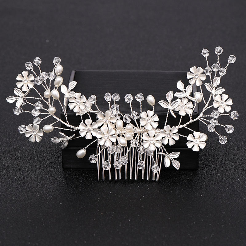 Silver Color Pearl Crystal Wedding Hair Combs Hair Accessories