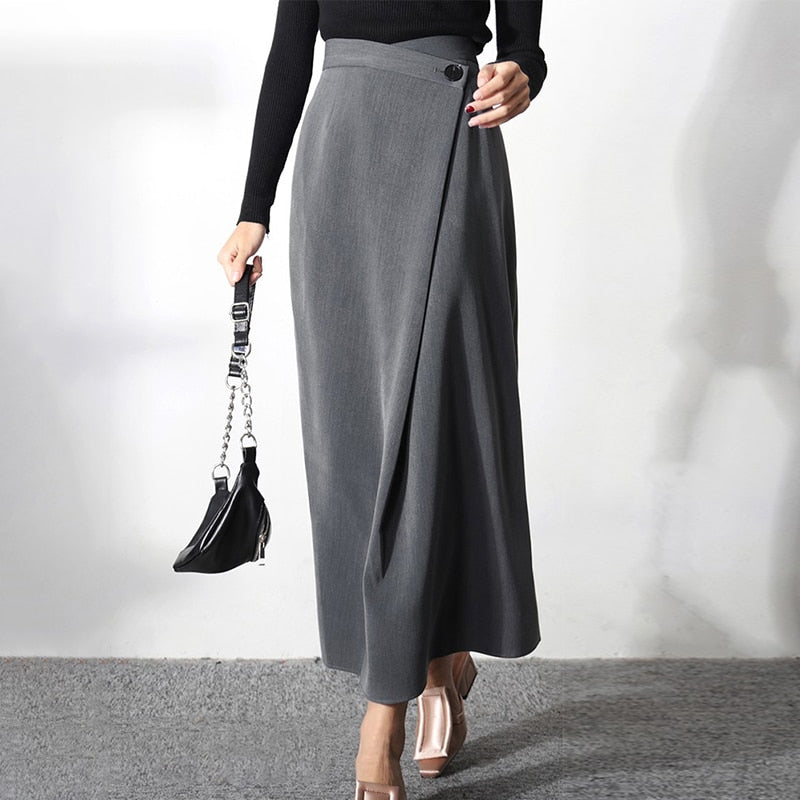 Casual Solid Irregular Skirt High Waist Loose Asymmetrical