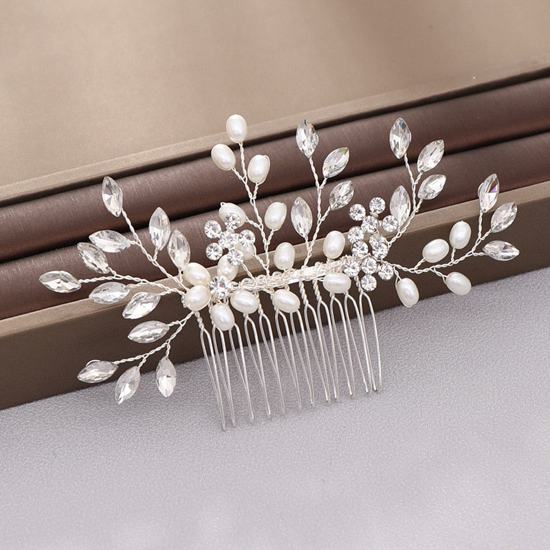 Silver Color Pearl Crystal Wedding Hair Combs Hair Accessories