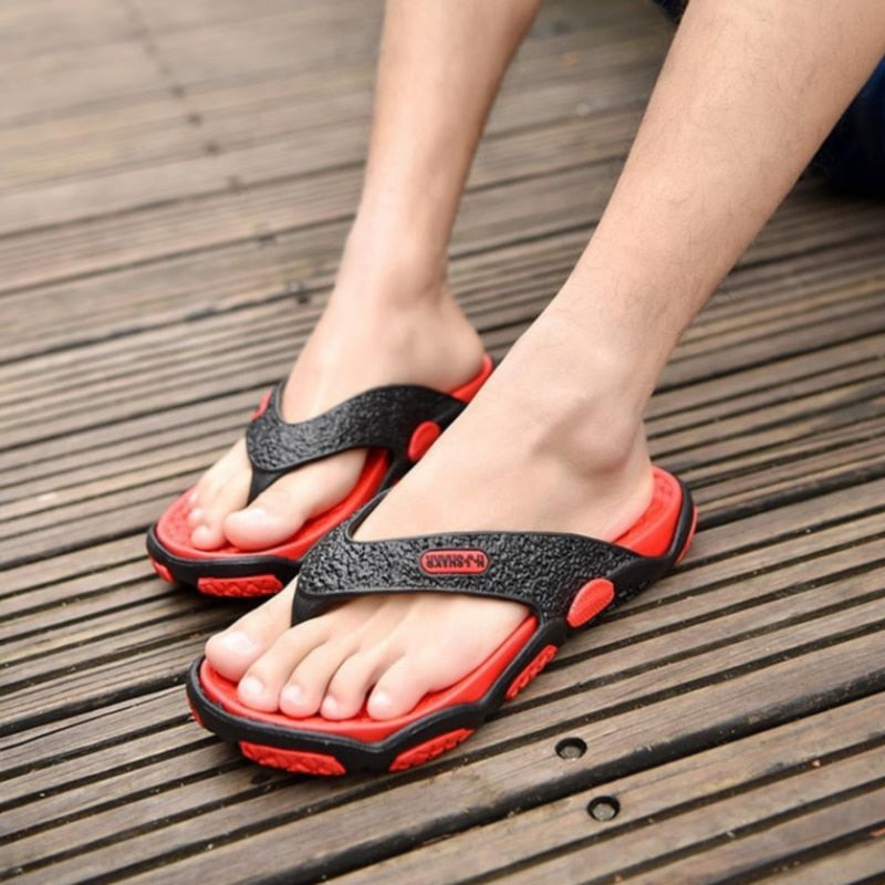 Men Slippers Breathable Non-Slip Beach Shoes Flat Sandals Massage Flip Flops