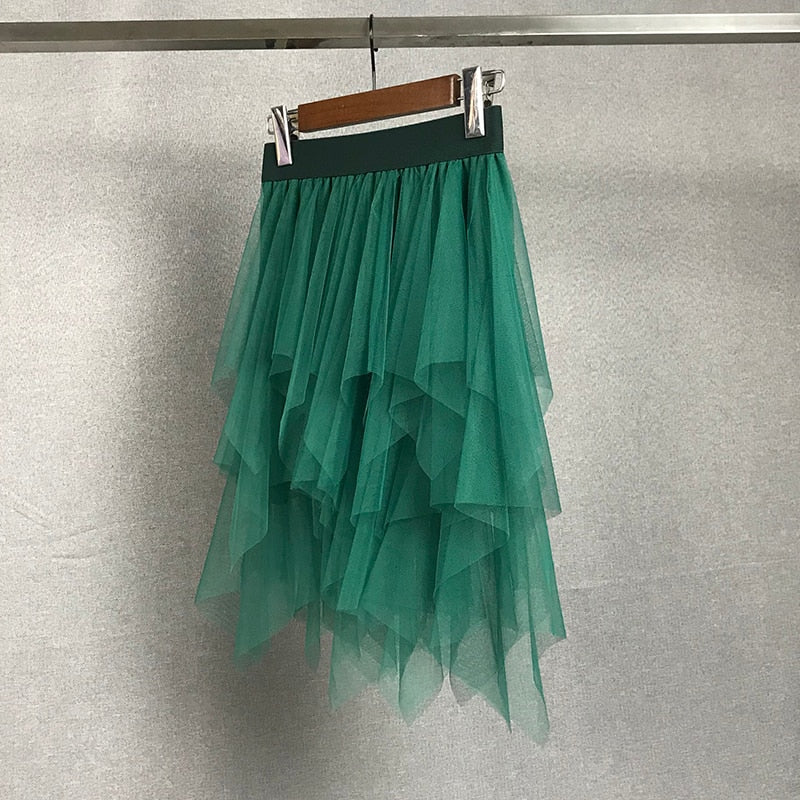 Tulle Skirts Womens Irregular Fashion Elastic High Waist Mesh Tutu Skirt