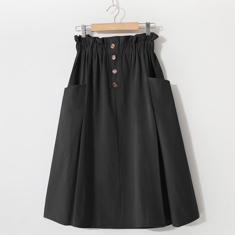 Style Casual Solid High Waist  A-Line Midi Skirts