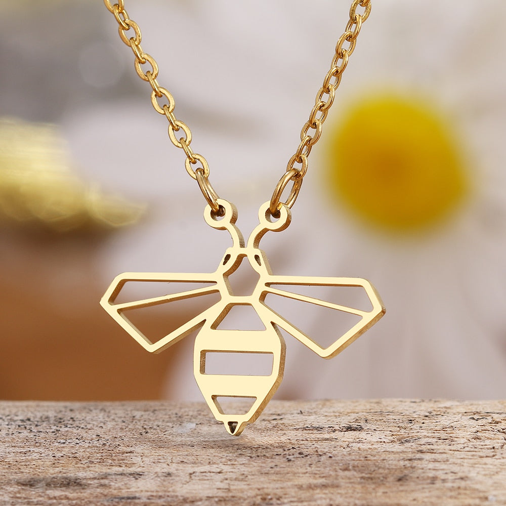 Stainless Steel Necklaces Cute Little Bee Insect Pendant Choker Chain