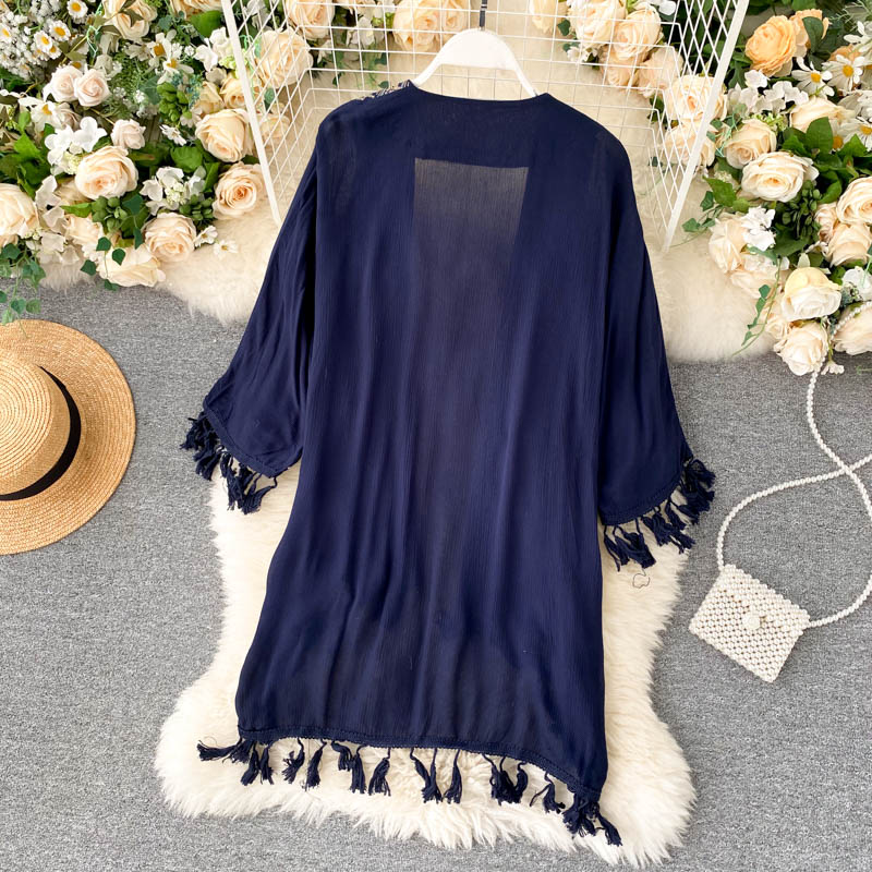 Women Long Kimono Shirt Ethnic Bohemian Vintage Embroidery