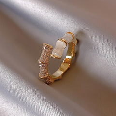 Design Opals Bamboo Shape Gold Colour Adjustable Rings