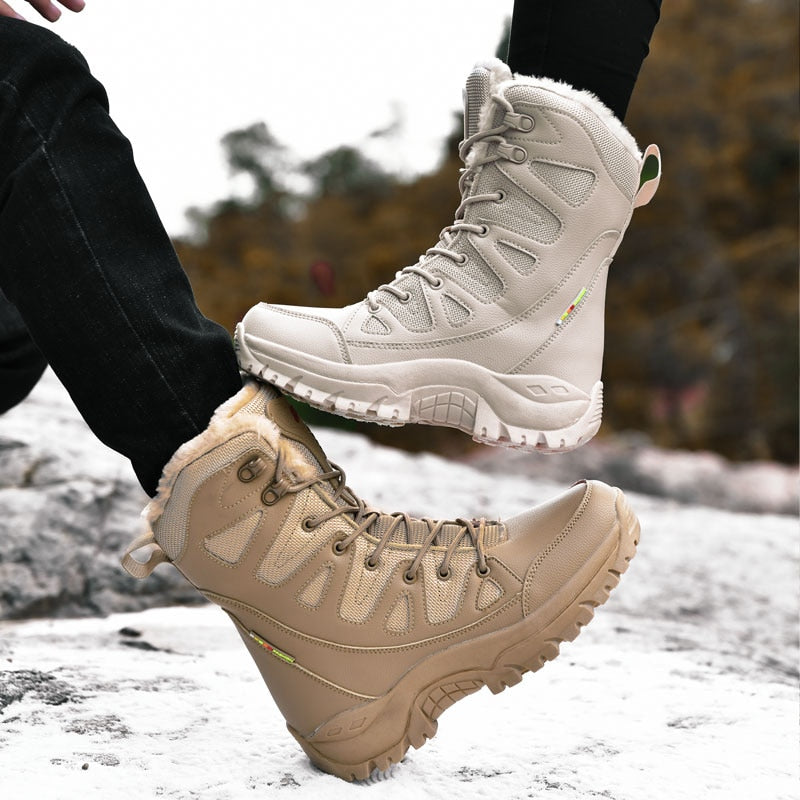 Warm Snow Boots Men Lace Up High Top Boots Waterproof Anti-Slip Ankle Boots