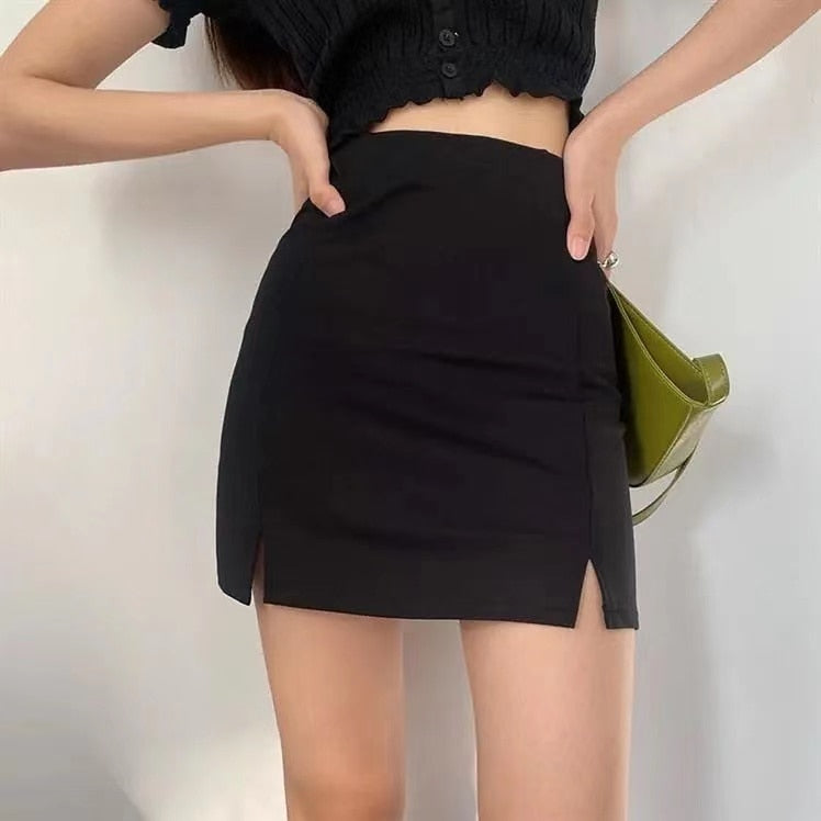 Skirts Women Black Split Office Ladies  High Waist