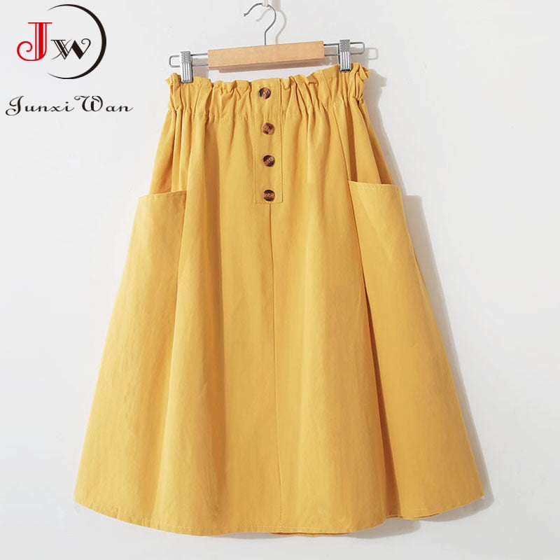 Style Casual Solid High Waist  A-Line Midi Skirts