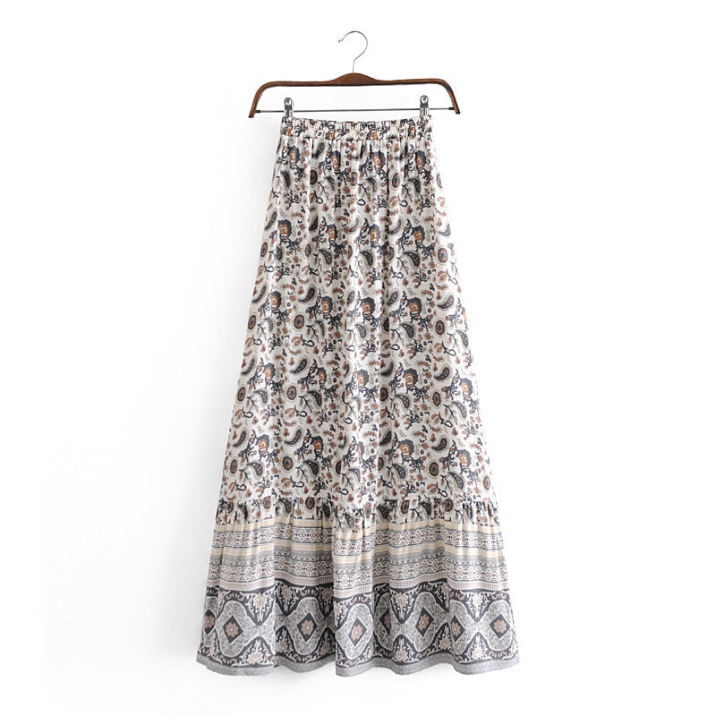 High Waist Vintage Women Floral Print Long Skirt