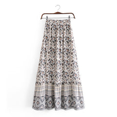 High Waist Vintage Women Floral Print Long Skirt