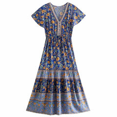 V-neck Long Flared Sleeves Dress Boho Hippie Chic Maxi Dress Vestidos