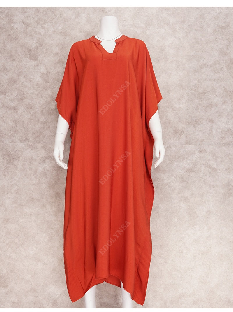 Long Red Kaftan Plus Size V-neck Maxi Dress