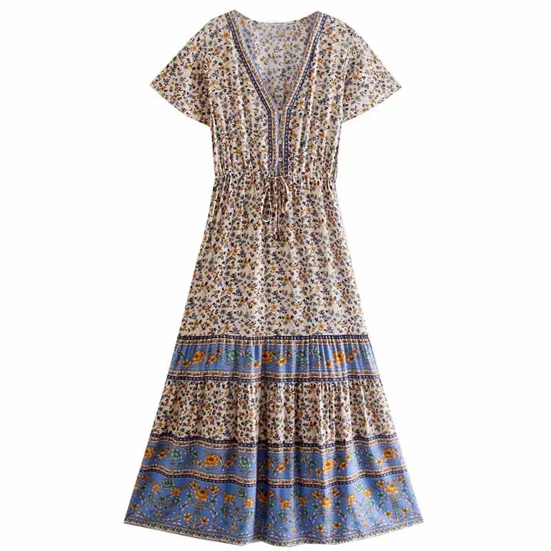 V-neck Long Flared Sleeves Dress Boho Hippie Chic Maxi Dress Vestidos