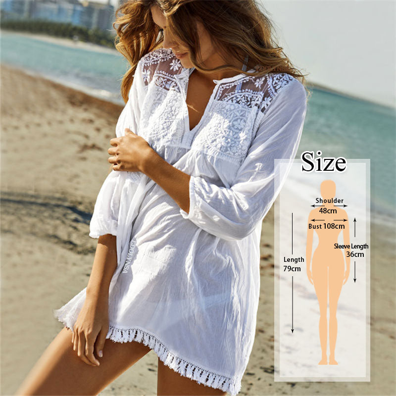 Embroidery Bikini Cover Up Tassel Swimsuit Beach Dress