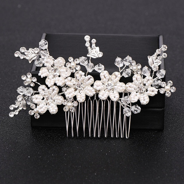 Silver Color Pearl Crystal Wedding Hair Combs Hair Accessories