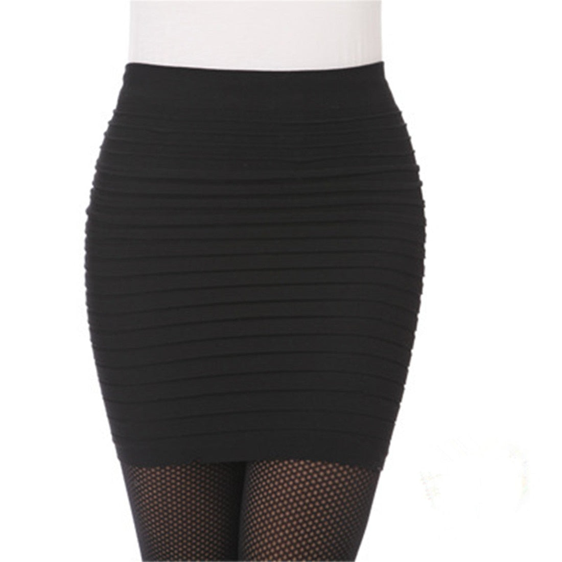 Women Skirt High Waist Pleated Skirt Candy Color Knitted Elastic Mini Skirt Sexy Office Lady Short Skirts Black red