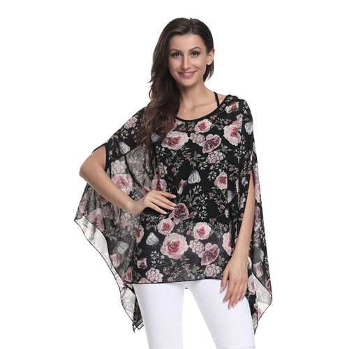 Women Blouses Chiffon Blouse Shirt Batwing Sleeve