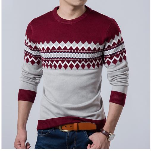 Casual Sweater O-Neck Slim Fit Knitting Mens Striped Sweaters Pullovers