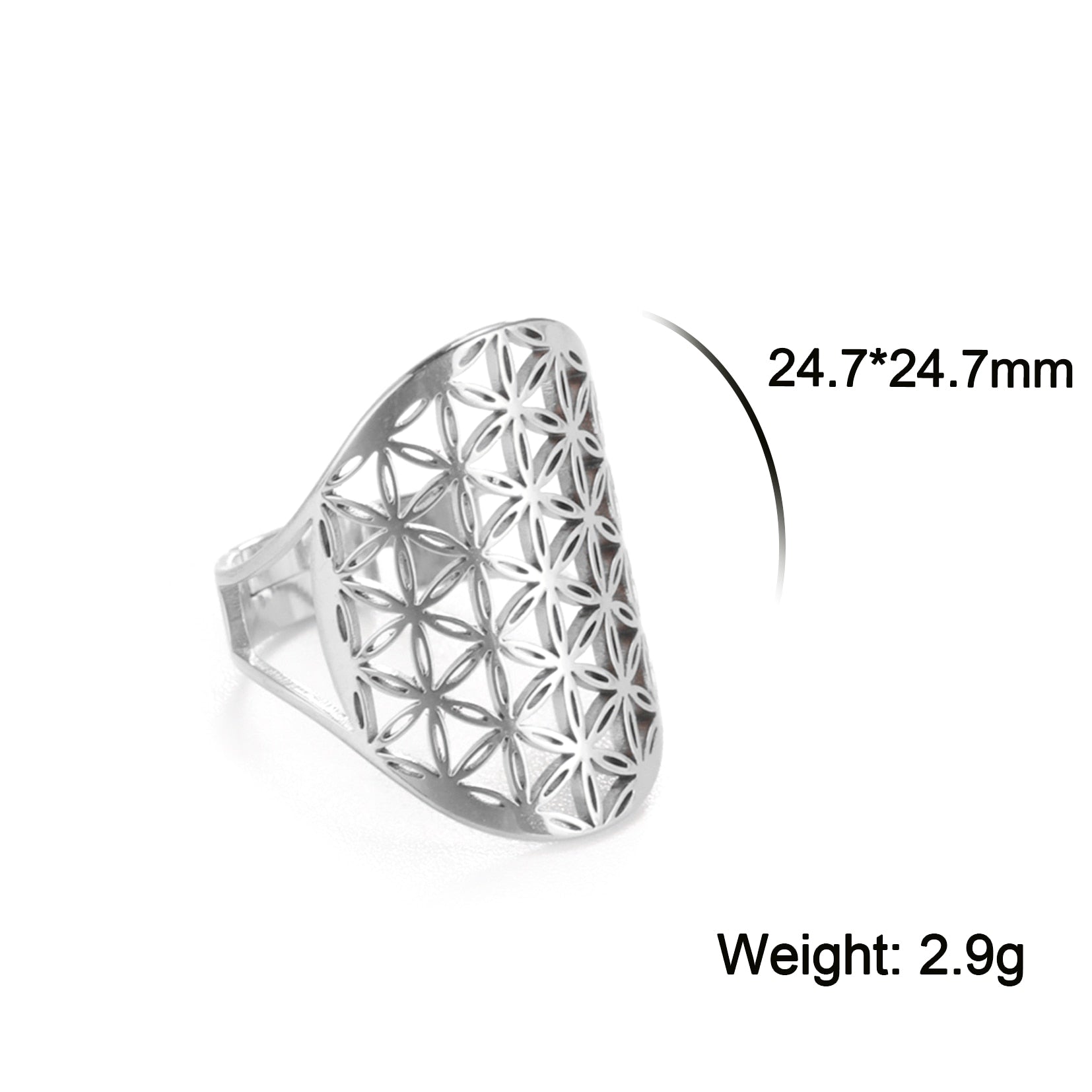 Geometric Flower of Life Ring Adjustable Stainless Steel Ring