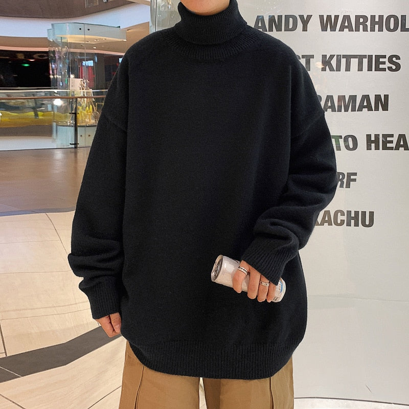 Knitted Warm Sweater Men Turtleneck Sweater Loose Bottoming Shirt Pullovers