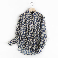 Blouse Style Fashion Elegant Leaf Printing Loose Silk Loose