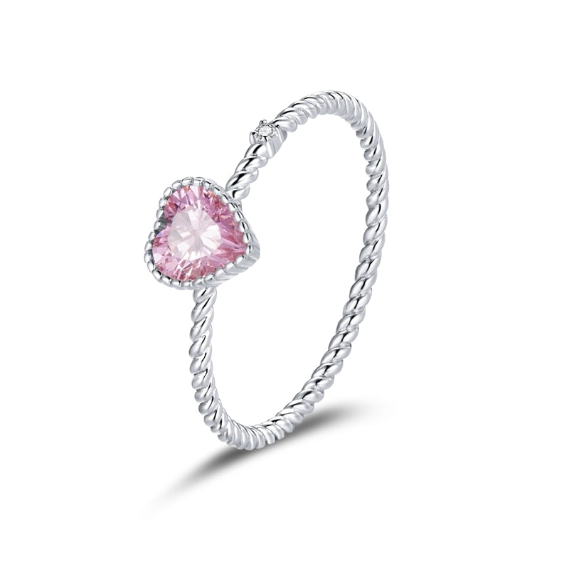 Pink Love CZ Ring For Fashion Women Cute Fine Jewelry