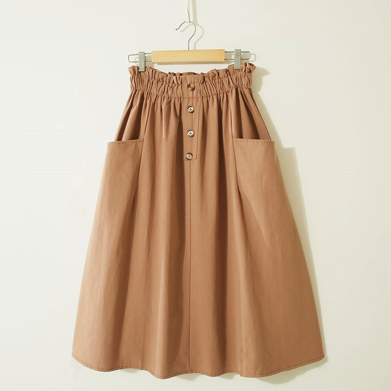 Style Casual Solid High Waist  A-Line Midi Skirts